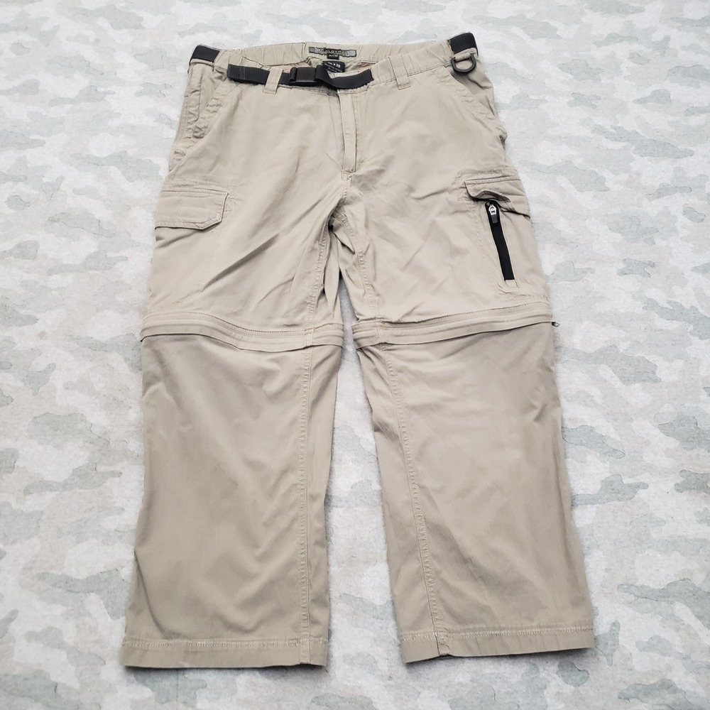 B.C Clothing Convertible Pants Mens XL/30 Tan Cargo Pockets Belted Outdoors